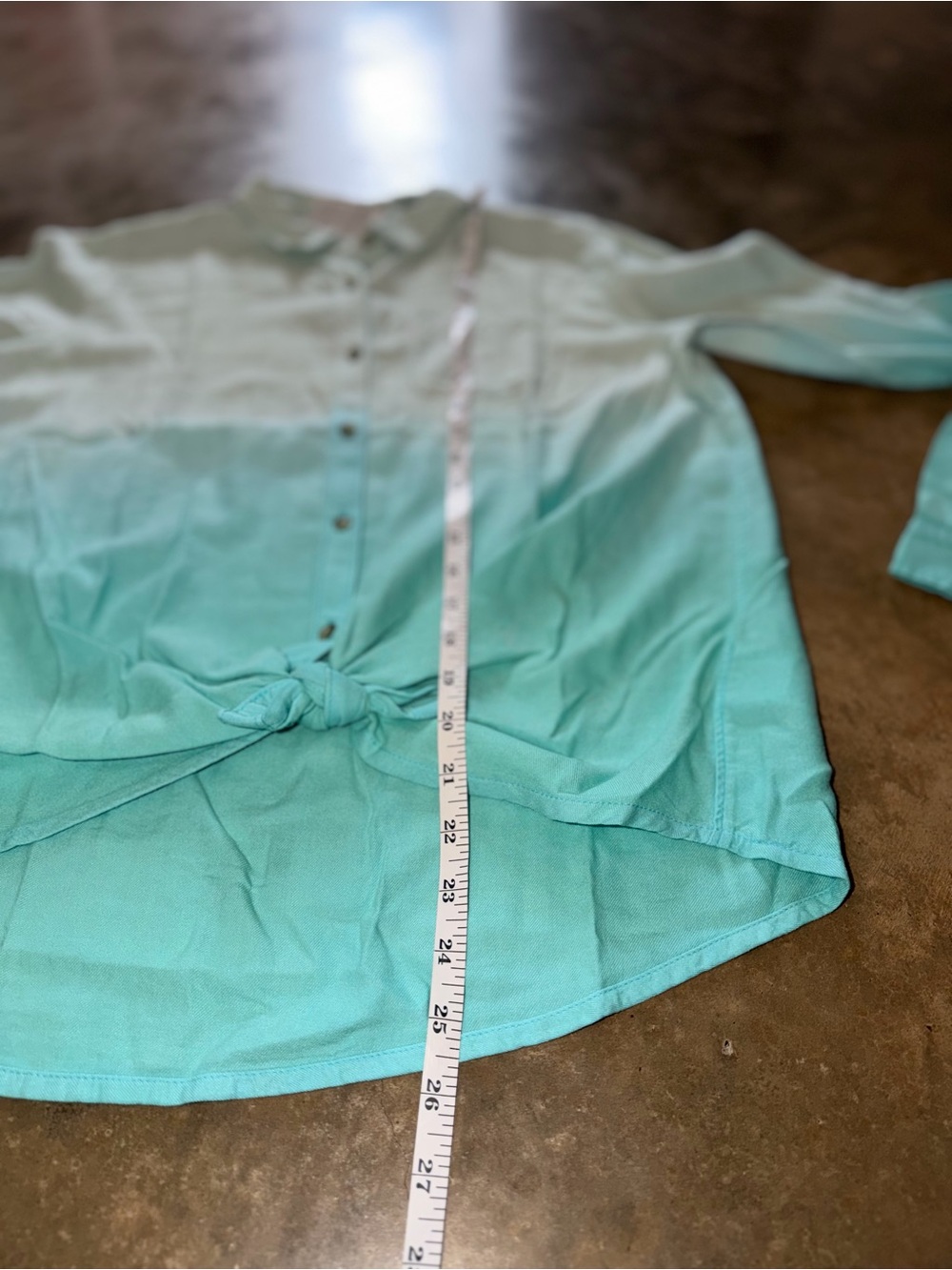 NWT Lands’ End Girls XL 16 Ombre Mint Aqua Button Front Tie Shirt Blue Cotton - Picture 9 of 9